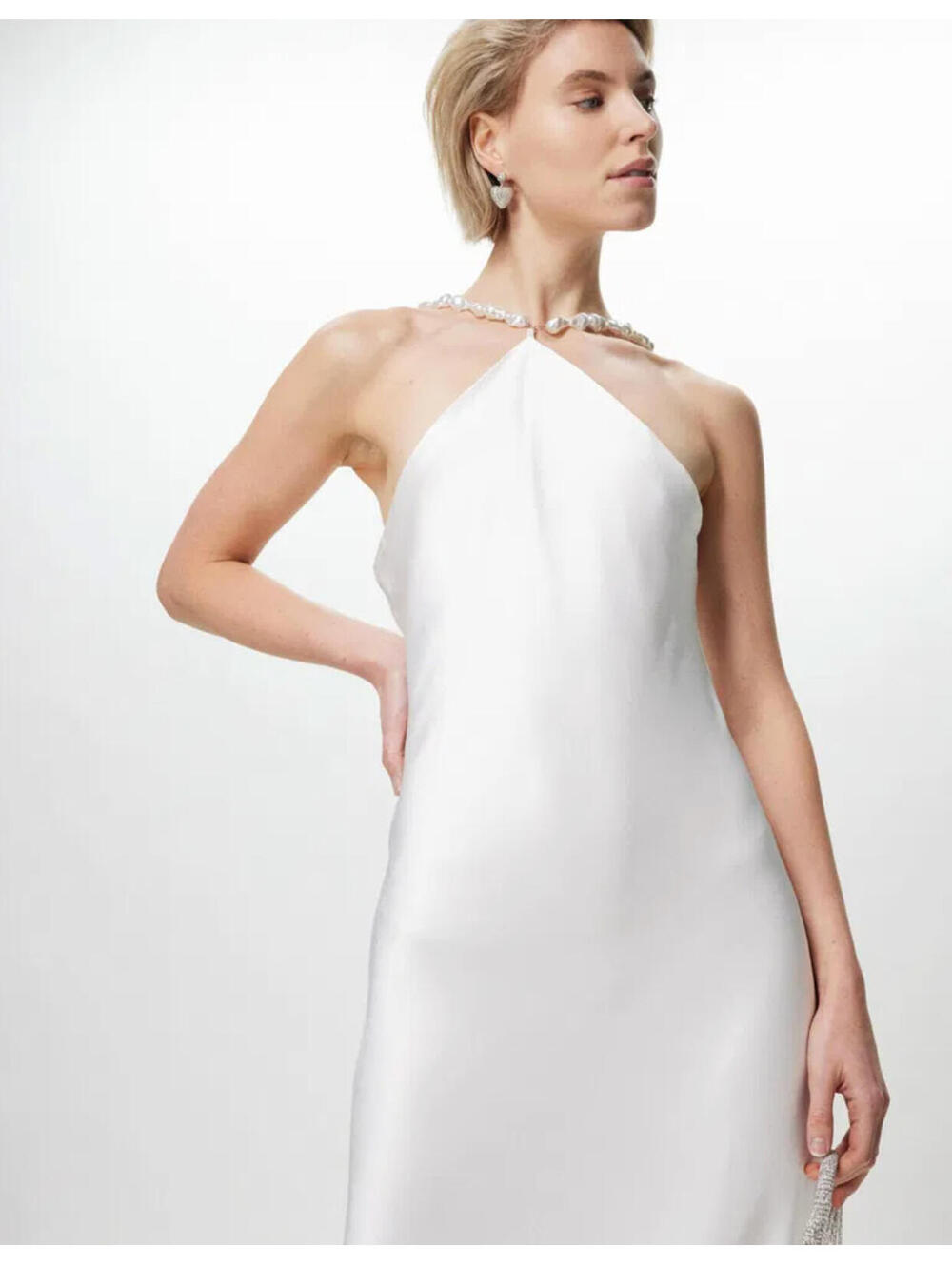 NWT STAUD Cadence White Satin Beaded Bridal Wedding Slip Maxi Dress Pearl 8/M - Picture 8 of 14